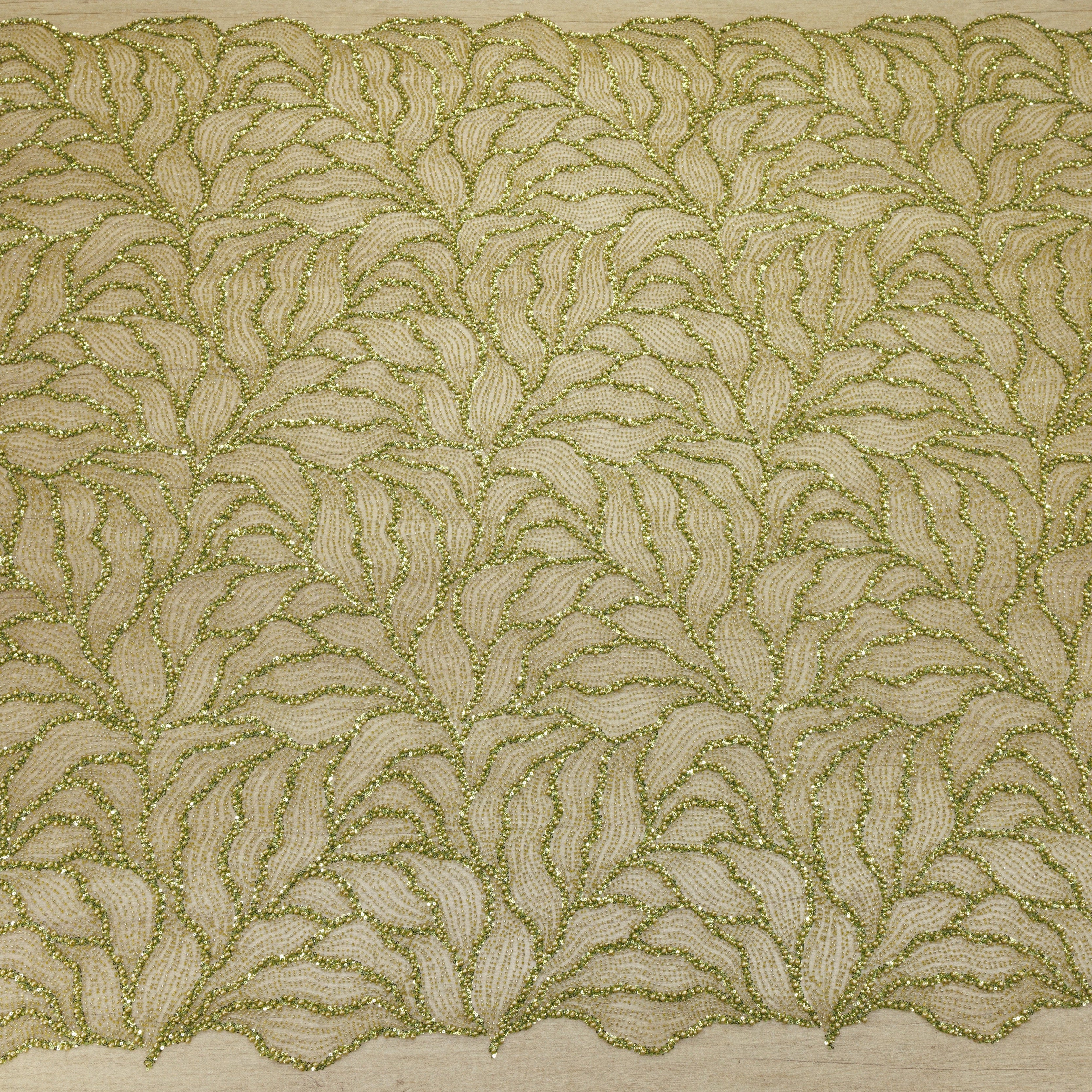 Broderie tip dantela cu perle A1 - verde oliv deschis