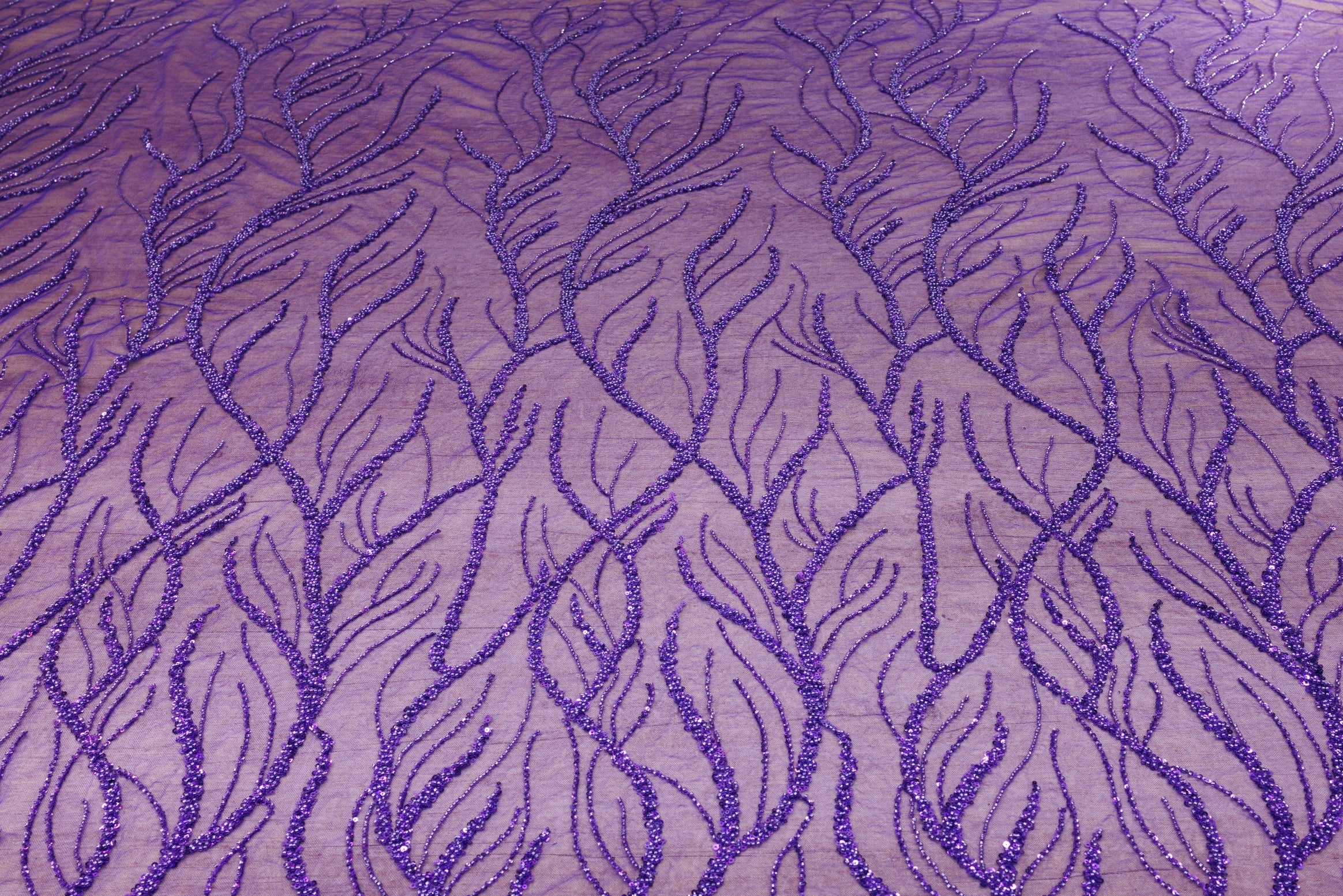 Broderie tip dantela cu perle/margele si paiete - Mov M9