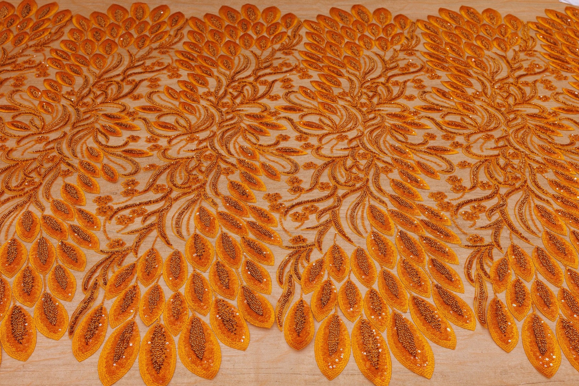 Broderie tip dantela cu perle/margele si paiete A87 - Portocaliu