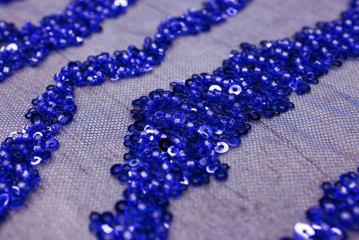 Broderie tip dantela cu perle/margele si paiete M81 - Albastru