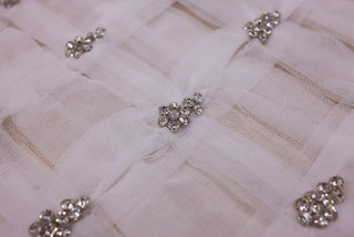 Broderie de lux tip dantela cu pietre pretioase  B89 - Alb.