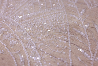 Broderie tip dantela cu margele si paiete C82 - Alb