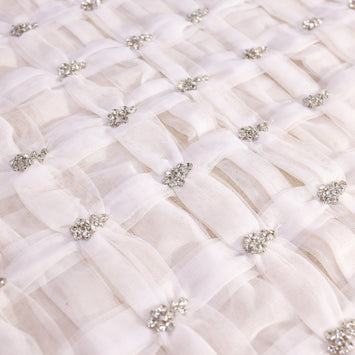 Broderie de lux tip dantela cu pietre pretioase  B89 - Alb.