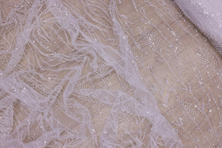 Broderie tip dantela cu margele si paiete C82 - Alb