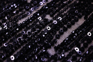 Broderie de lux tip dantela cu margele si paiete cusute manual B25 - Negru