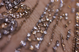 Broderie de lux tip dantela pietre pretioase cusute manual  D71 - Maro