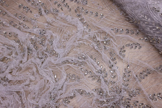 Broderie de lux tip dantela lucrata manual cu crystale C57 - Alb Ivory