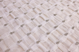 Broderie de lux tip dantela cu pietre pretioase  B89 - Alb.