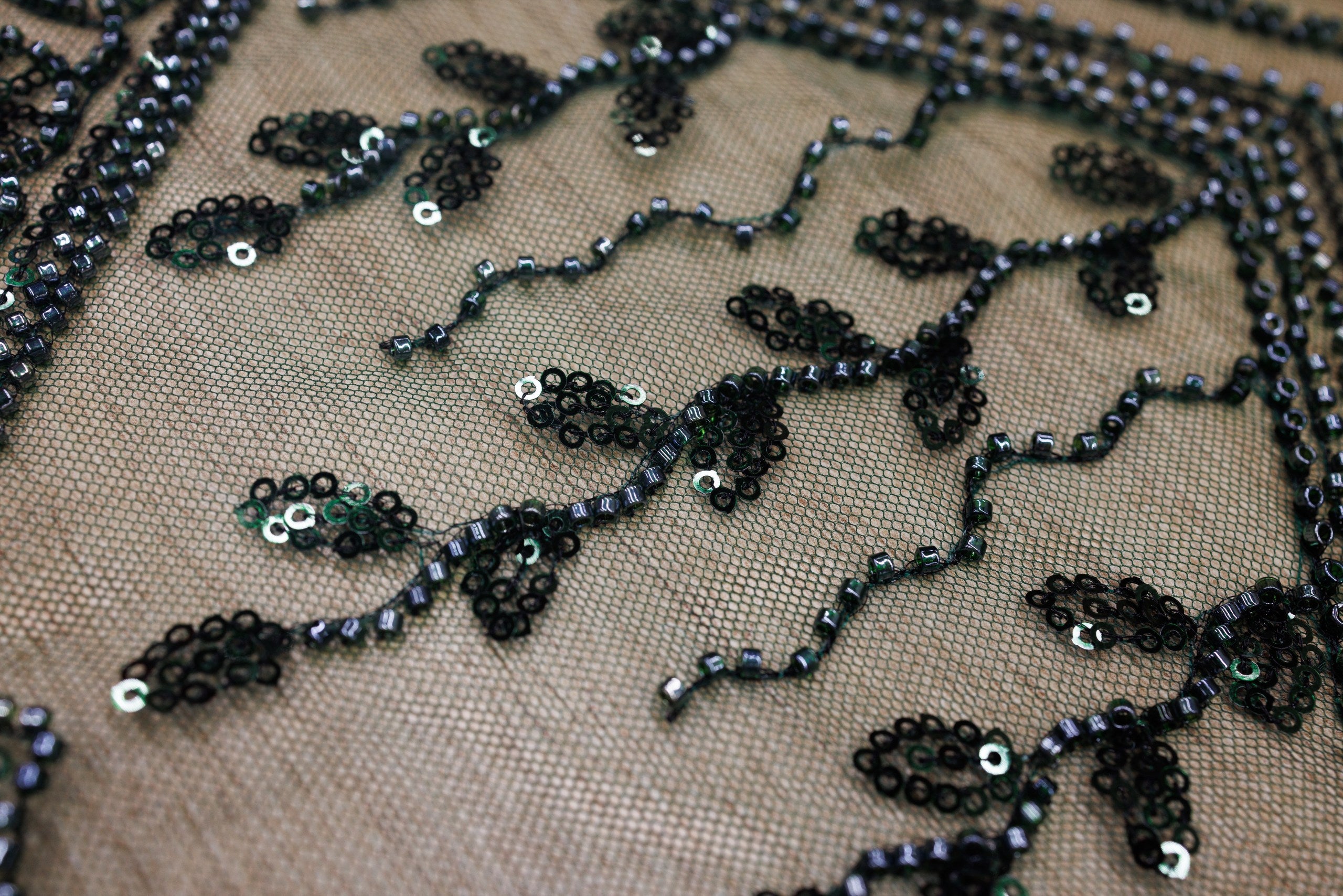 Broderie tip dantela cu perle/margele si paiete A43 - Verde