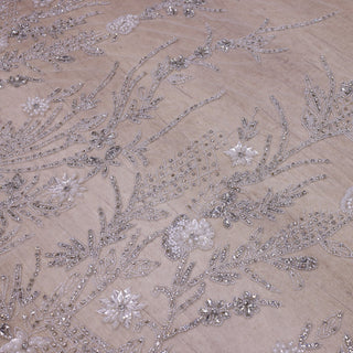 Broderie de lux tip dantela cu pietre pretioase, perle si margele  C7 - Argintiu