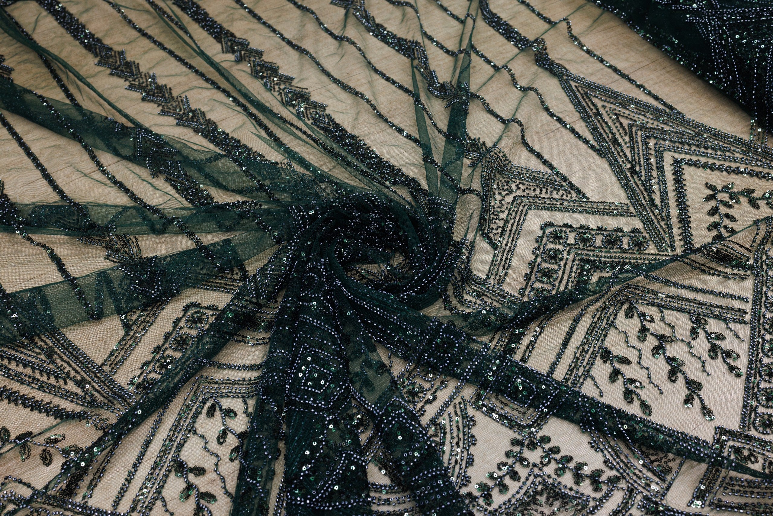 Broderie tip dantela cu perle/margele si paiete A43 - Verde