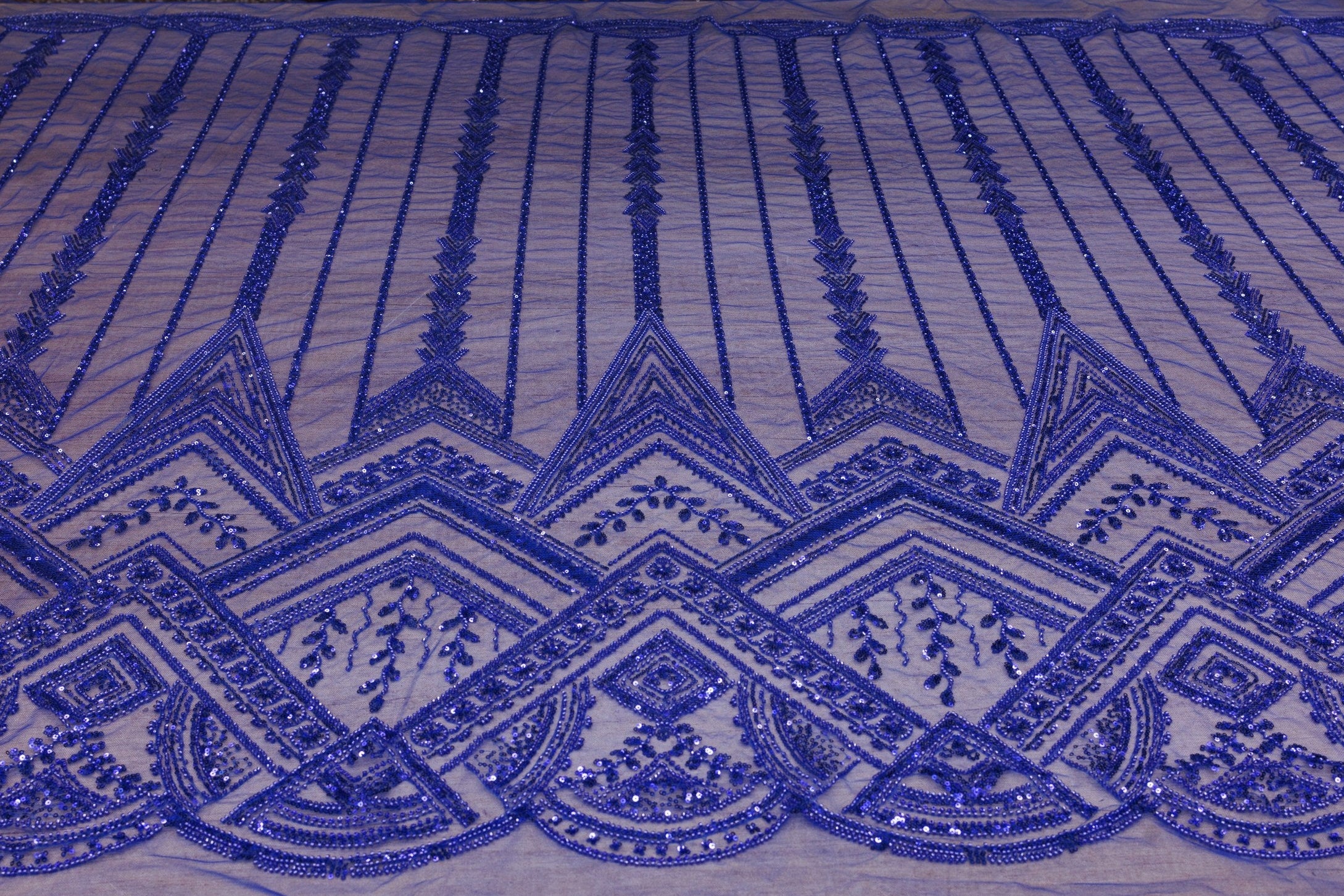 Broderie tip dantela cu perle/margele si paiete A43 - Albastru
