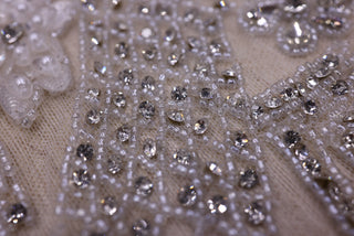 Broderie de lux tip dantela cu pietre pretioase, perle si margele  C7 - Argintiu