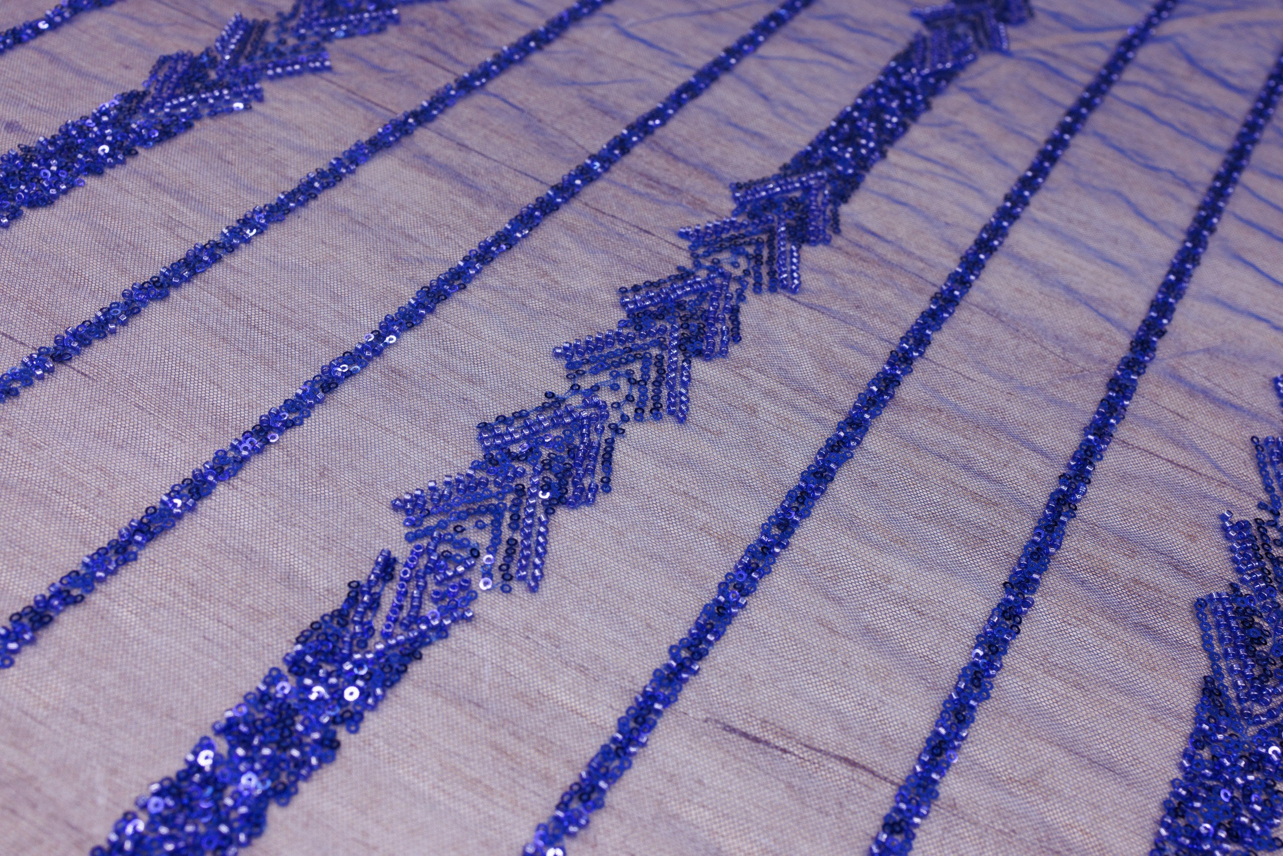 Broderie tip dantela cu perle/margele si paiete A43 - Albastru