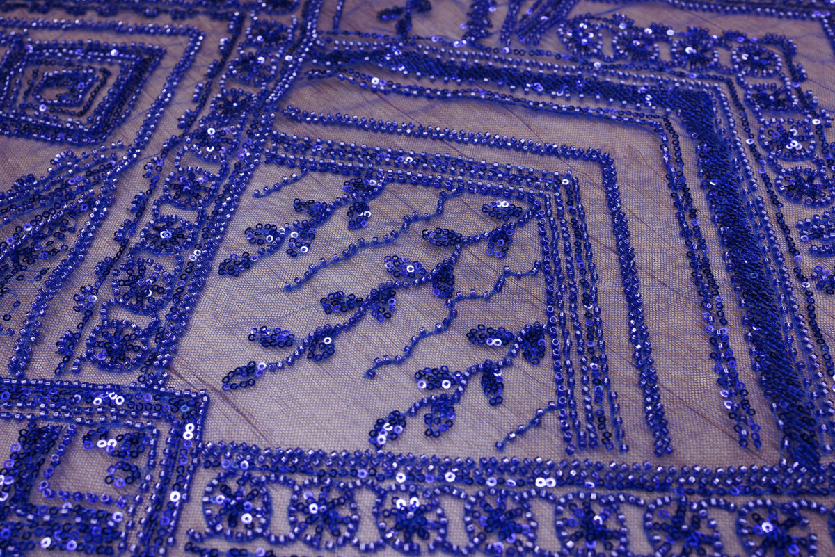 Broderie tip dantela cu perle/margele si paiete A43 - Albastru