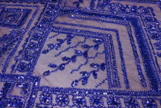 Broderie tip dantela cu perle/margele si paiete A43 - Albastru