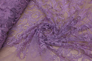 Broderie tip dantela cu perle/margele si paiete B47 - Mov Lila