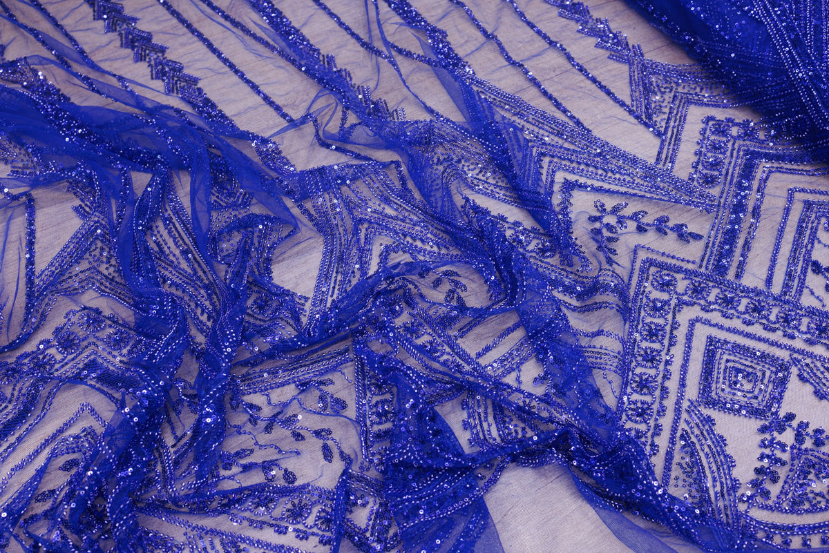 Broderie tip dantela cu perle/margele si paiete A43 - Albastru