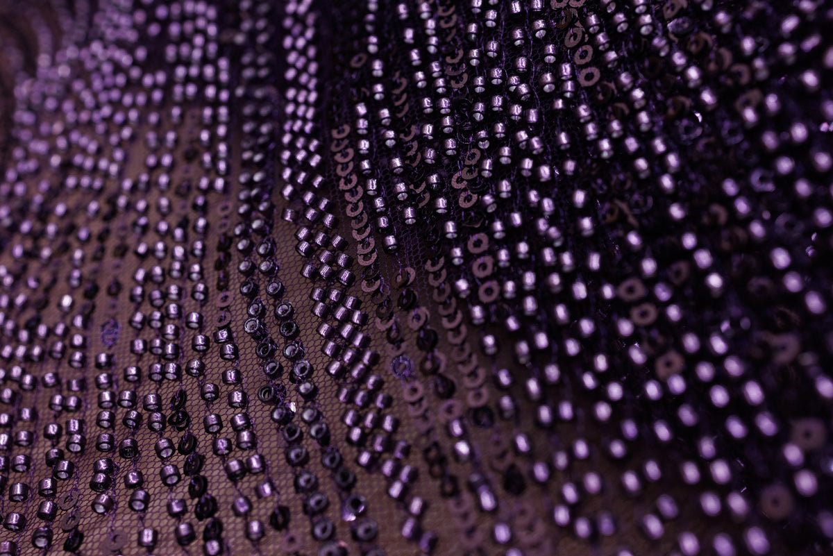 Broderie tip dantela cu perle/margele si paiete A63 - Mov