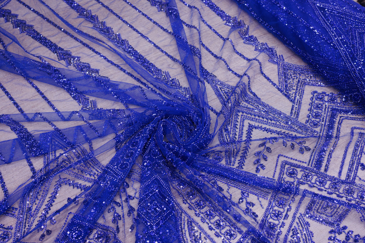 Broderie tip dantela cu perle/margele si paiete A43 - Albastru
