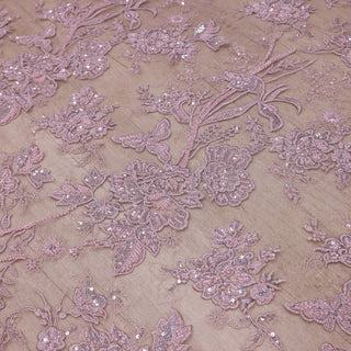 Broderie tip dantela cu perle/margele si paiete B75 - Roz
