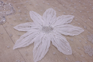 Broderie de lux tip dantela cu flori 3D, margele si paiete  B90 - Alb.
