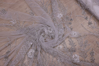 Broderie de lux tip dantela cu pietre pretioase, perle si margele  C7 - Argintiu