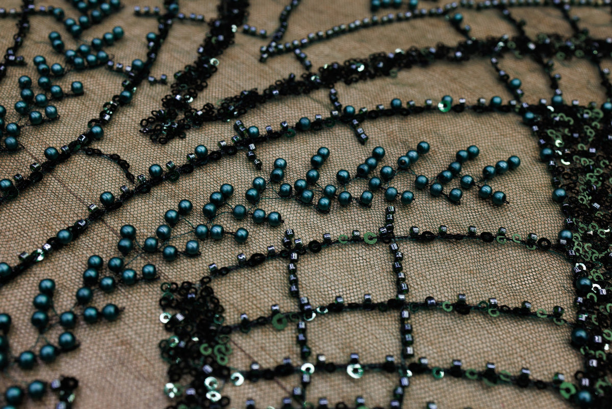 Broderie tip dantela cu perle/margele si paiete A17 - Verde