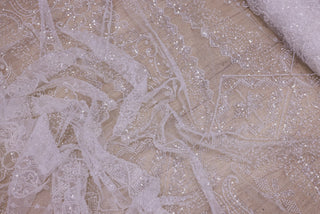 Broderie de lux tip dantela cu margele si payete C84 - Argintiu