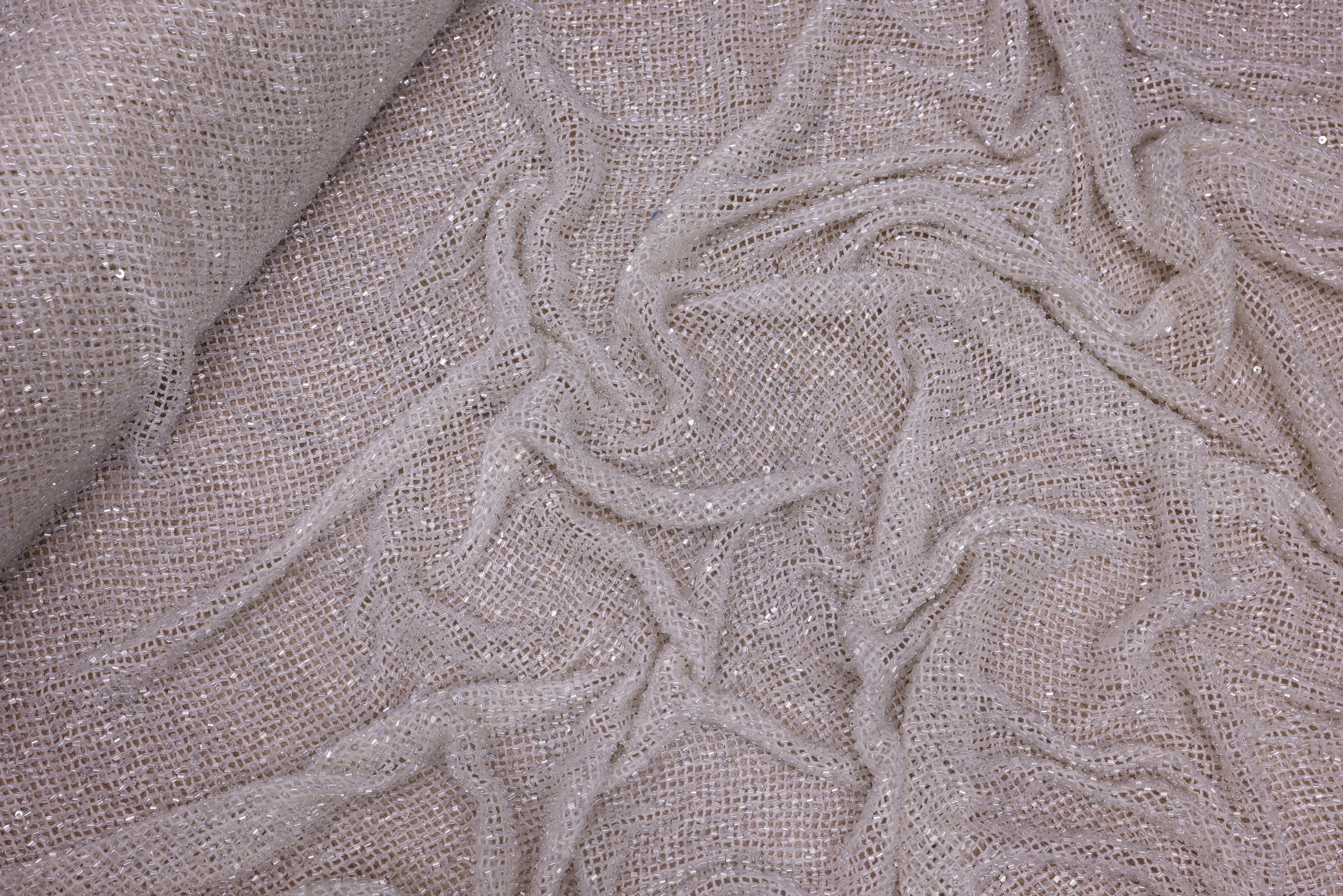 Broderie de lux tip plasa cu margele si paiete cusute manual  C8 - Argintiu