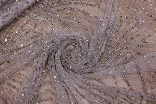 Broderie de lux tip dantela lucrata manual cu crystale C59 - Alb Ivory