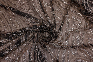 Broderie de lux tip dantela cu margele si paiete cusute manual B76 - Negru cu Auriu