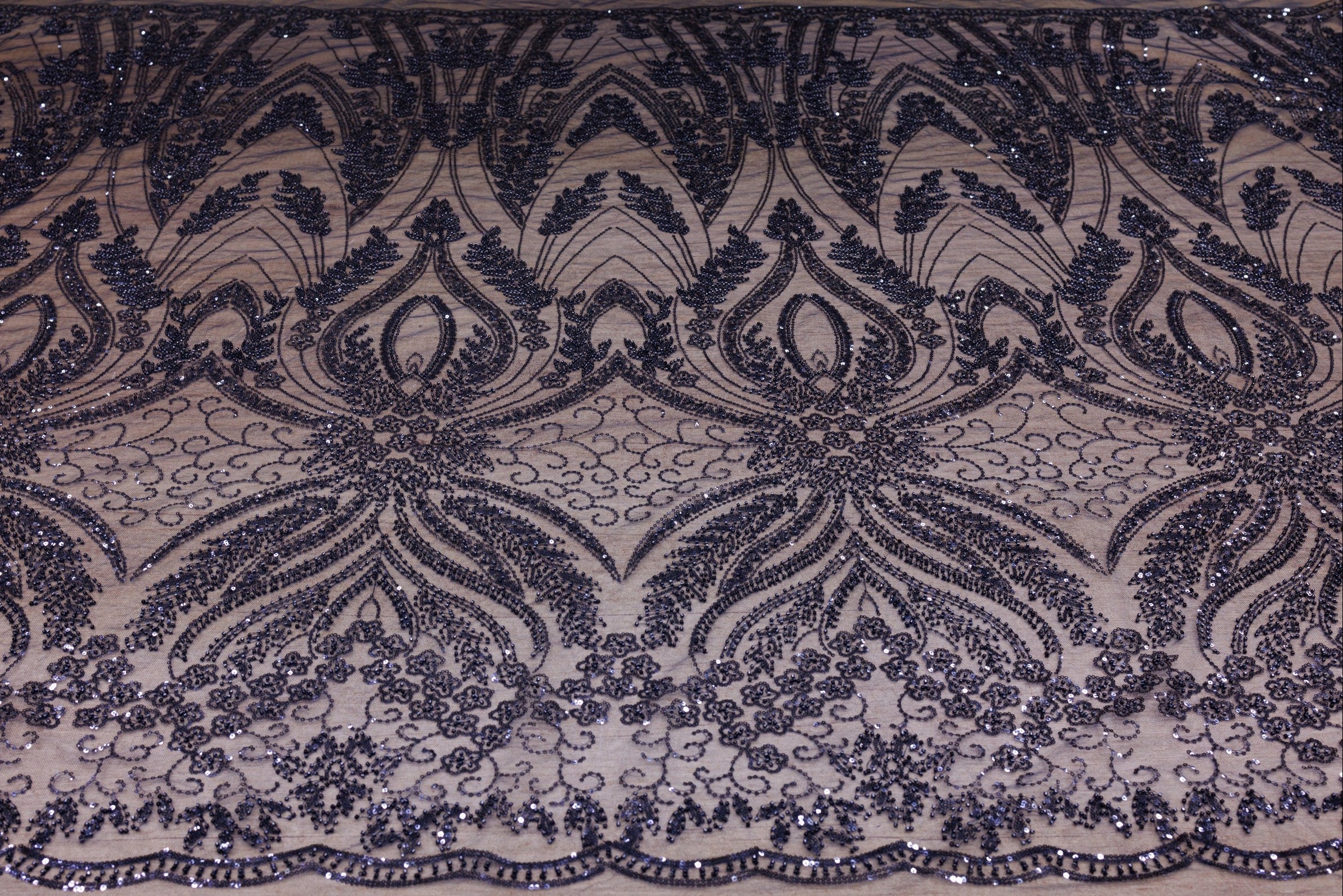 Broderie tip dantela cu perle/margele si paiete A45 - Bleumarin
