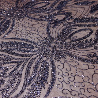 Broderie tip dantela cu perle/margele si paiete A45 - Bleumarin