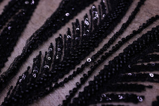 Broderie de lux tip dantela cu margele si paiete cusute manual B28 - Negru