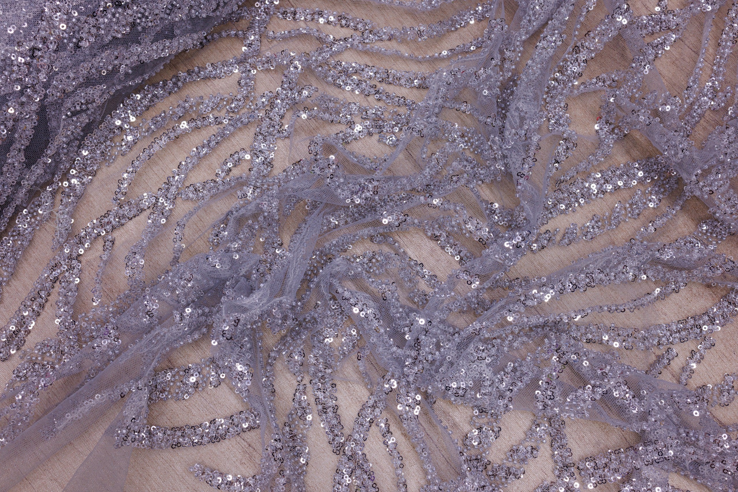 Broderie de lux tip dantela cu paiette D82 - Argintiu