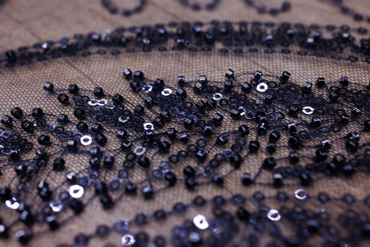 Broderie tip dantela cu perle/margele si paiete A45 - Bleumarin