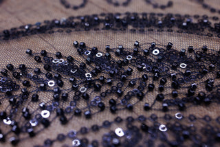Broderie tip dantela cu perle/margele si paiete A45 - Bleumarin