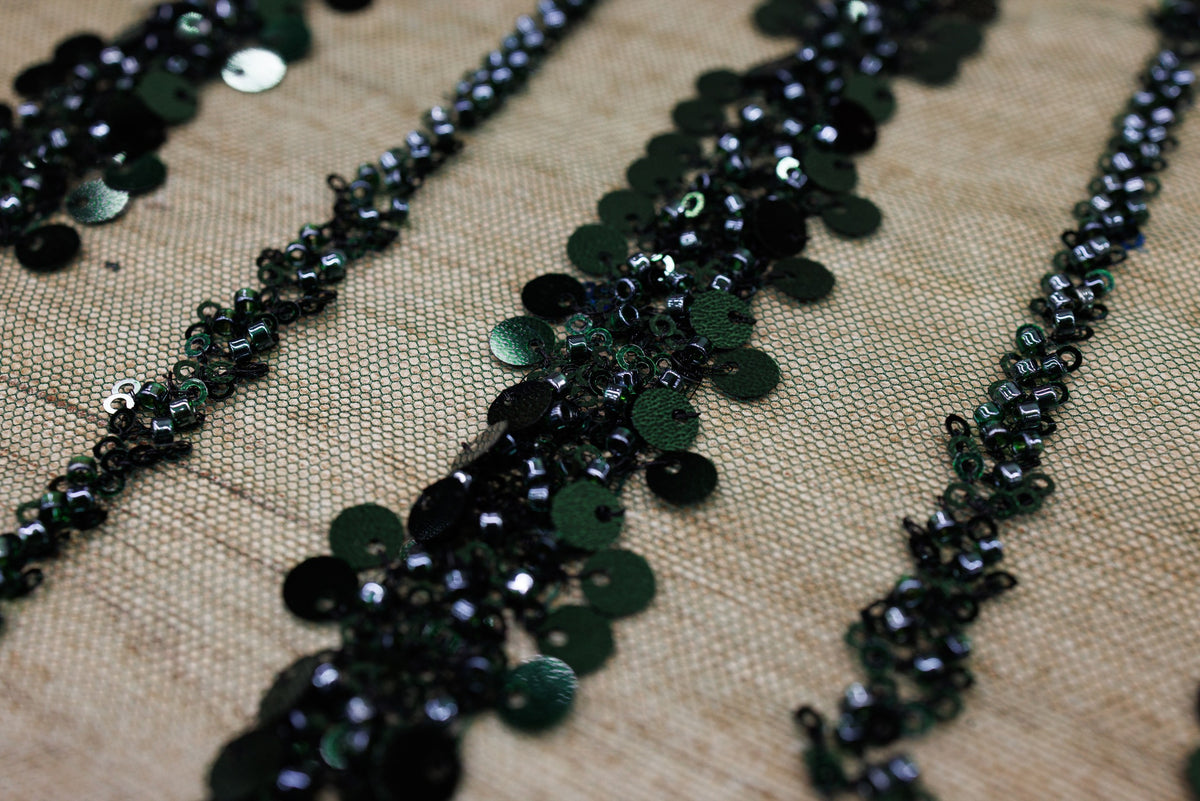 Broderie tip dantela cu perle/margele si paiete A18 - Verde