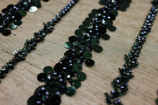 Broderie tip dantela cu perle/margele si paiete A18 - Verde