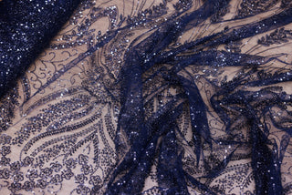 Broderie tip dantela cu perle/margele si paiete A45 - Bleumarin