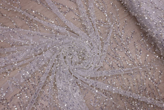Broderie de lux tip dantela cu perle si paiete/margele  cusute manual  C9 - Argintiu