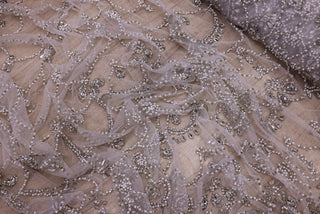 Broderie de lux tip dantela lucrata manual cu crystale C60 - Alb Ivory