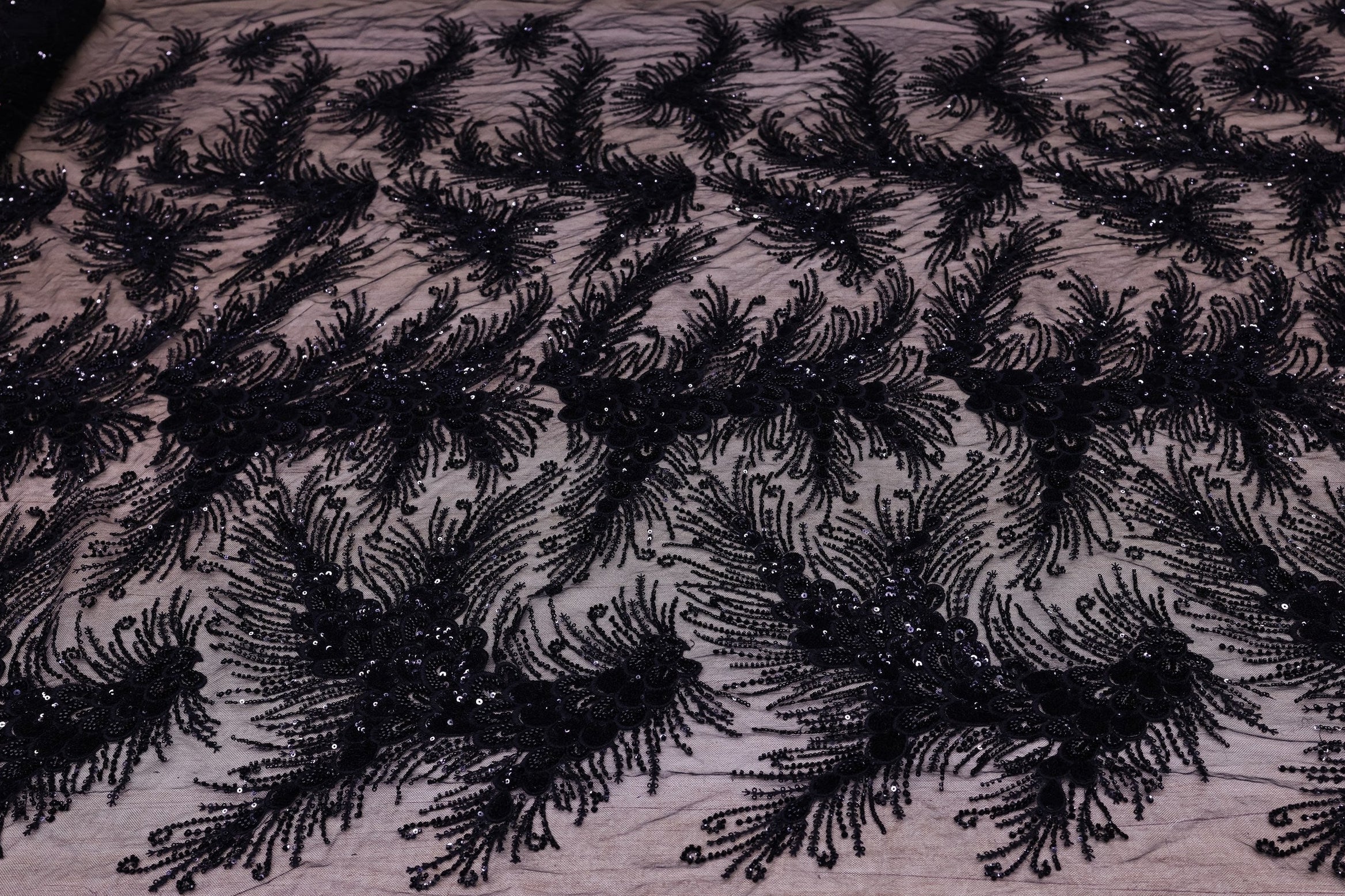 Broderie tip dantela cu perle/margele si paiete B29 - Negru