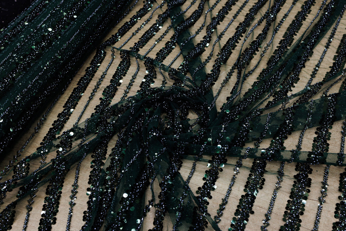 Broderie tip dantela cu perle/margele si paiete A18 - Verde