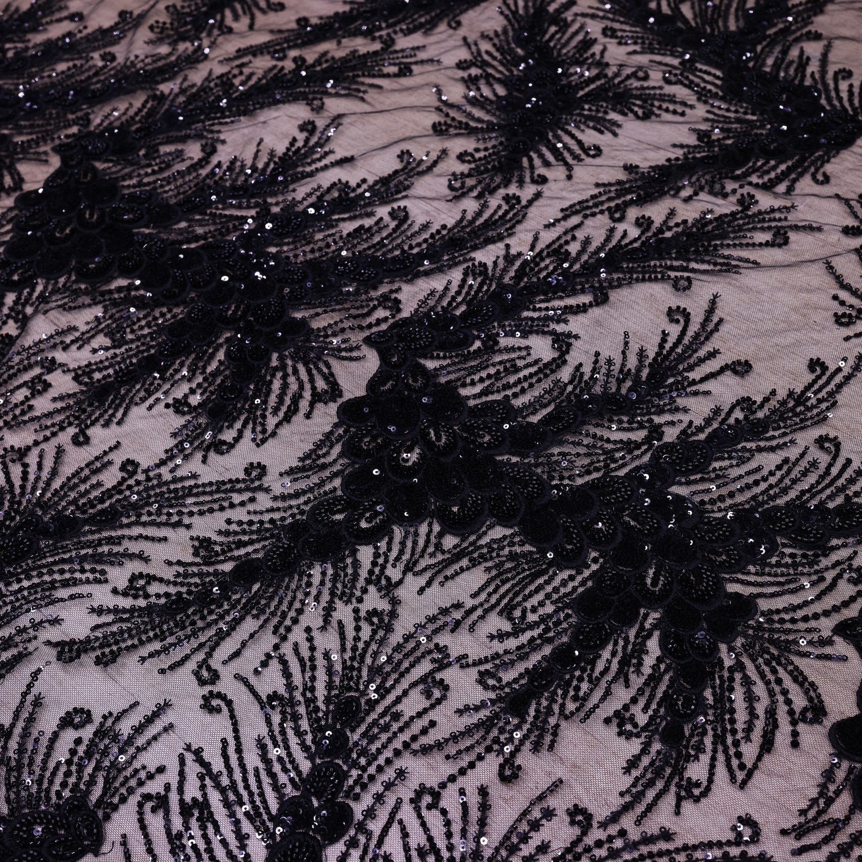Broderie tip dantela cu perle/margele si paiete B29 - Negru