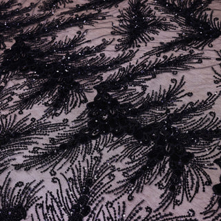 Broderie tip dantela cu perle/margele si paiete B29 - Negru