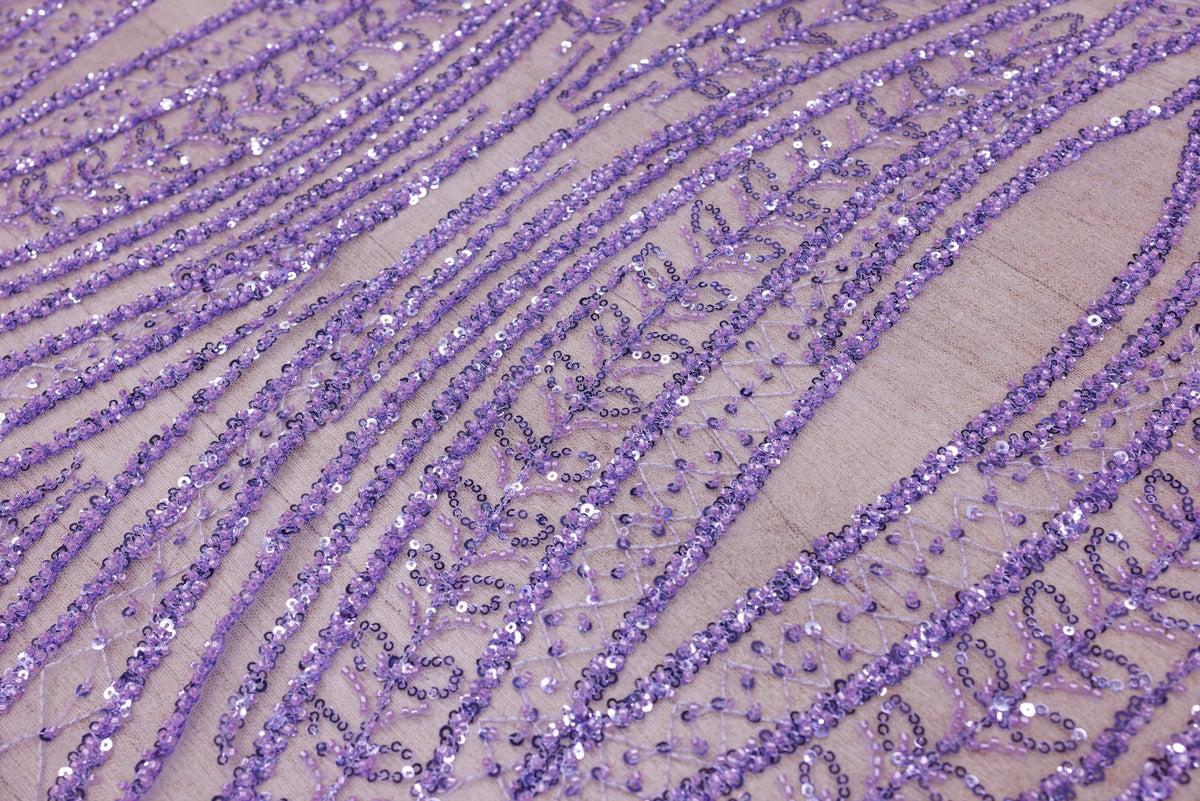 Broderie tip dantela cu perle/margele si paiete A36 - Mov Lila