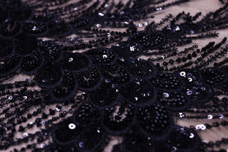 Broderie tip dantela cu perle/margele si paiete B29 - Negru