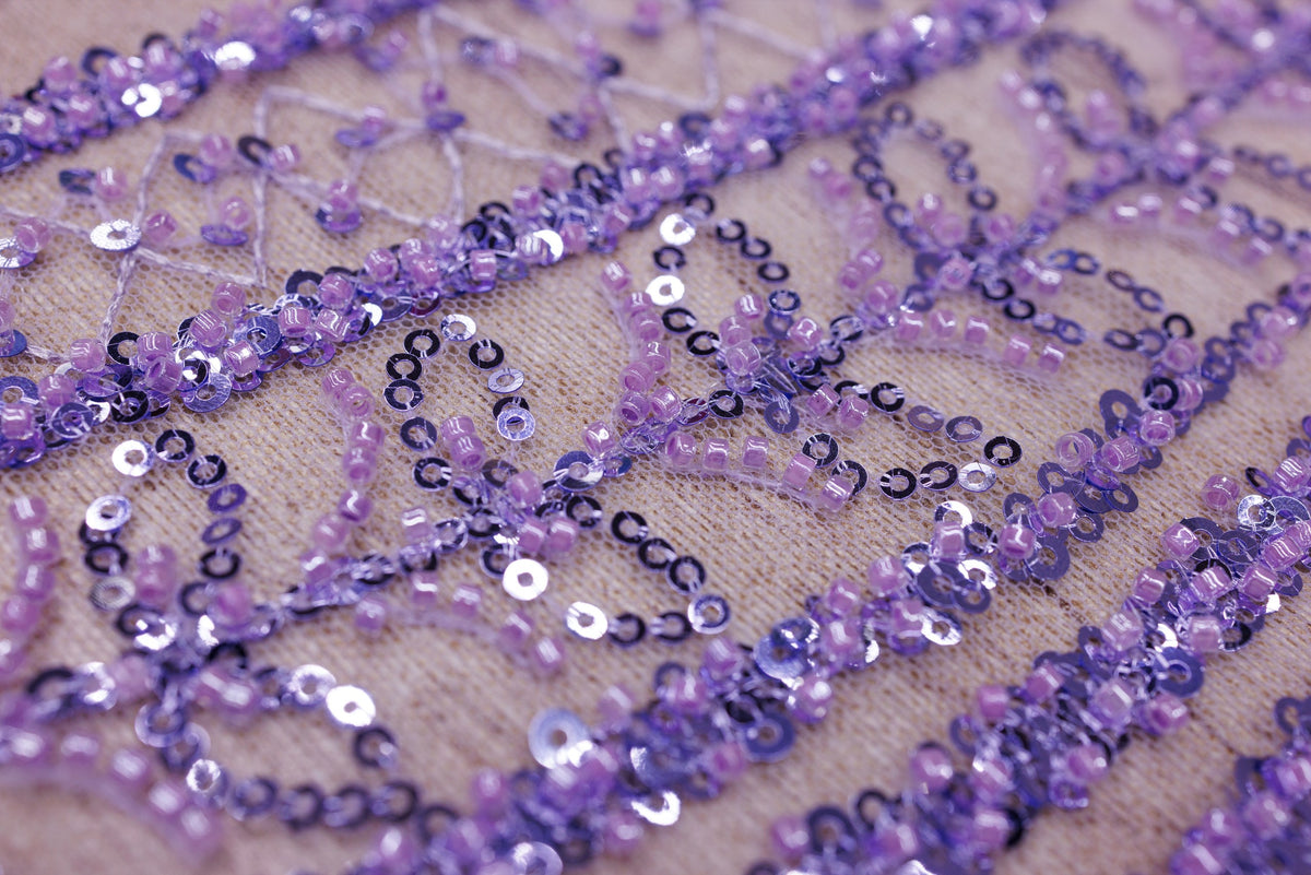 Broderie tip dantela cu perle/margele si paiete A36 - Mov Lila